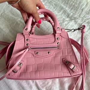 Balenciaga Pink Croc Neo Classic Top Handle Bag